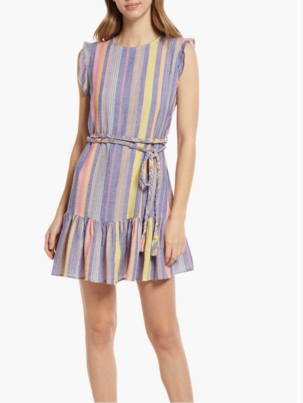 Marine Layer Laney Mini Dress in Blue Variegated Stripe SMALL